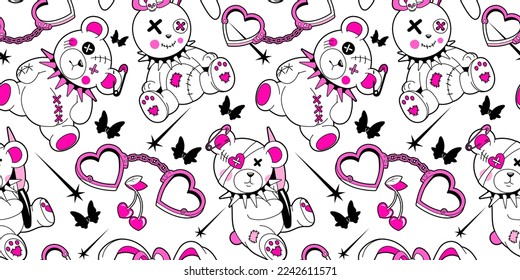 Emo wallpaper and crue teddy bears  ragged  wired spoiled rabbits Creepy black  pink light background Funky glamour backdrop Glam heart shaped handcrafts Cool 00s  90s concept lovesick teen girl
