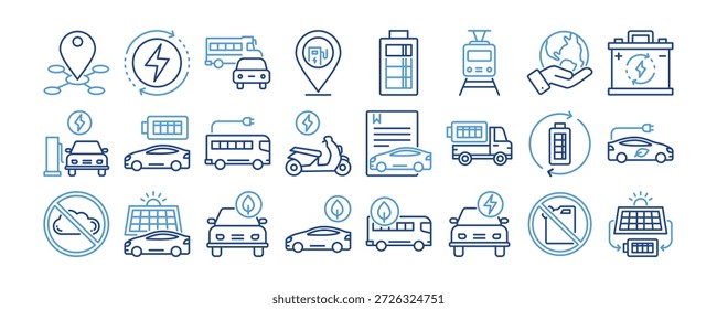 Colección de iconos de movilidad electrónica. Con diseño, Movilidad, Energía renovable, Tráfico, Punto de carga, Batería