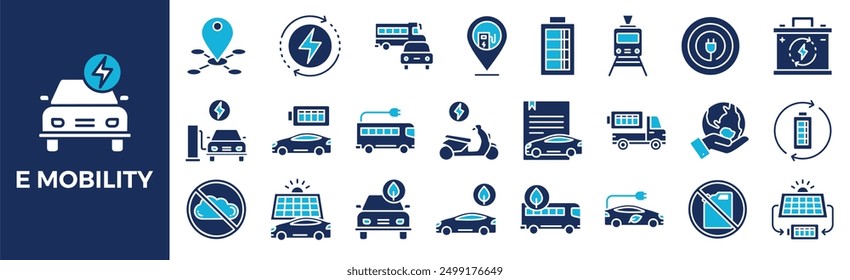 E-Mobility Icon Set For Design Elements, car, vehicle, eco, energy, station	