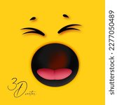 Emoji. 3D emational face on yellow background. Sing and cry