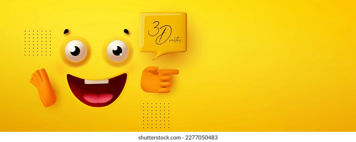 Emoji. 3D emational face on yellow background.