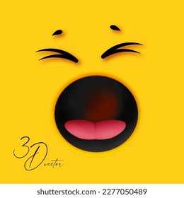 Emoji. 3D emational face on yellow background. Sing and cry