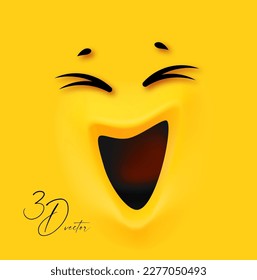 Emoji. 3D emational face on yellow background.