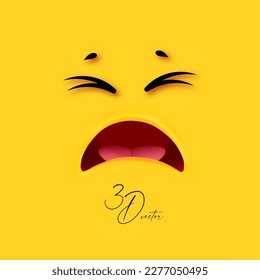 Emoji. 3D emational face on yellow background. Sadness, disaster and cry