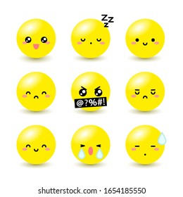 Emoji 3D Set.Funny design kawaii.Set of Emoticons. Isolated vector illustration on white background.