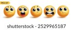 Emoji angry emoticon characters vector set. Emojis 3d icon collection in mad, cruel, bad mood, stress and irritated facial expression in white background. Vector illustration angry emoticons graphic 