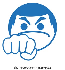emoji of angry face with a fist, hand drawn emoticon, simple flat line style icon from a set, funny ball or circle shaped cartoon character, simplistic facial expression vector illustration