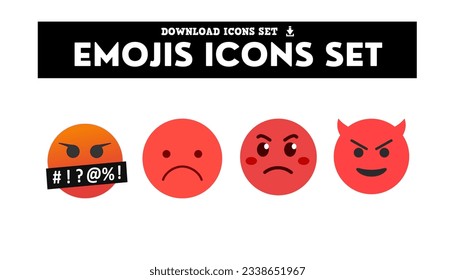 Emoji angry face vector set. Emojis emoticon mad, evil, angry and cruel red icon collection isolated in white background for graphic elements design. Vector illustration
