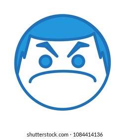 emoji with angry or mad face with lowered eyebrows and frowny mouth with heavily dissatisfied facial expression that represents anger, simple hand drawn emoticon, eps 10 vector illustration