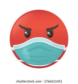 Emoji angry in medical mask. Pouting face vector illustration.