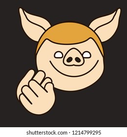 emoji with applauding smiling pig guy that claps his hands in the theatre, simple hand drawn emoticon, simplistic colorful picture, vector art with pig-like characters