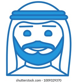 emoji with arab sheik or sheikh or desert bedouin with beard and mustache in traditional muslim headdress and robe, simple hand drawn emoticon, eps 10 vector illustration