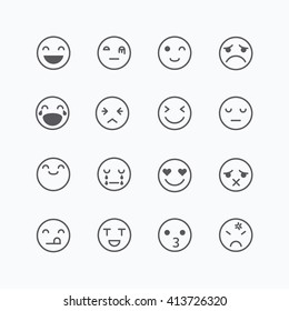 Emoji avatar collection set, emoticons isolated icons flat line design on white background, vector illustration.