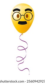 Emoji balloon with glasses and mustache face Yellow emoji smile