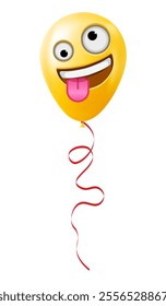 Emoji balloon with a grinning face with one large and one small eye Yellow emoji smile