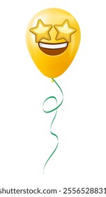 Emoji balloon with a grinning face with starry eyes Yellow emoji smile