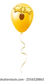 Emoji balloon with a grinning face with starry eyes Yellow emoji smile