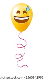 Emoji balloon with smiling face in cold sweat with open mouth Yellow emoji smile