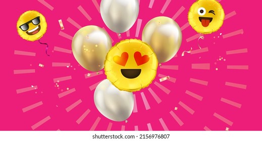 Emoji balloon with social media icons.