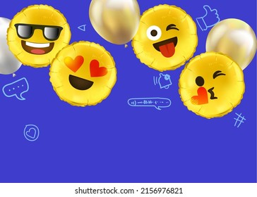 Emoji balloon with social media icons.