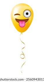 Emoji balloon with tongue hanging out and winking eye face Yellow emoji smile