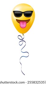 Emoji balloon with tongue and sunglasses face Yellow emoji smile