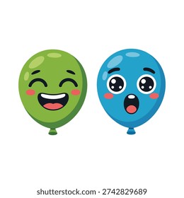 Emoji balloons pair vector with happy and surprised faces, party decoration clipart for kids birthday, carnival poster, celebration design