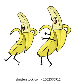 Emoji bananas chase each other