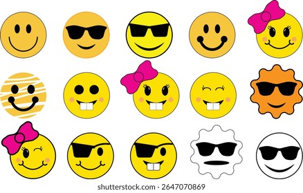Emoji gran conjunto, iconos vectoriales editables completos. Iconos de emoji detallados. Conjunto de emojis.
