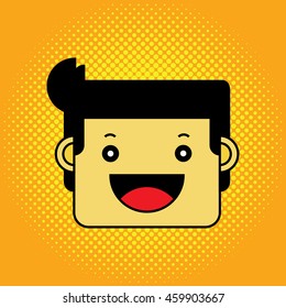 Emoji big smile man face with halftone background.