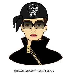 emoji with biker man wearing a bandanna, jacket and dark glasses, simple colored emoticon on white isolated background