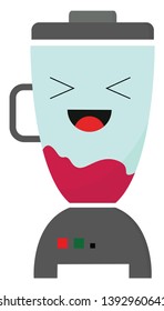 Emoji of a blender with its tongue stuck out smiles while red juice is blended   vector  color drawing or illustration