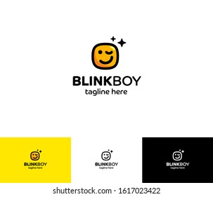 Emoji Blink Boy Logo. Blink boy logo is positive emoji with squared head;) svg