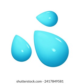 Emoji Blue three drops of water tears. Emotion 3d cartoon icon. liquid emoticon. Vector illustration