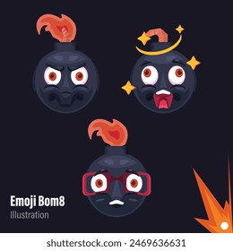 Emoji Bomba, Ilustración, emoji, Vector, bomba. lindo, niños, niño, niño, ilustración, enojado, matemáticas.