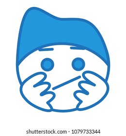 emoji with bored character wearing a knitted hat propping up his head with palms & waiting for his turn in queue or just slacking & has nothing to do, simple hand drawn emoticon, eps 10