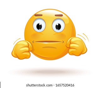 Emoji boxer. Fighter. Cockerel. Round yellow head with fists. Face emoticon got ready for a fight. Vector illustration isolated on white