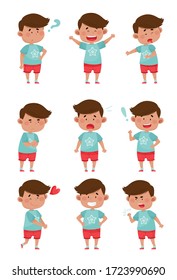 Emoji Boy with Different Face Expressions Like Puzzled and Scared Face Vector Set