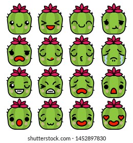 Emoji cacti icons set with different emotions Vector illustration