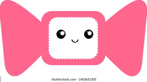 Emoji of the candy covered with the pink wrapper has a white face at the center with two eyes rolled to the top-left and is smiling, vector, color drawing or illustration.