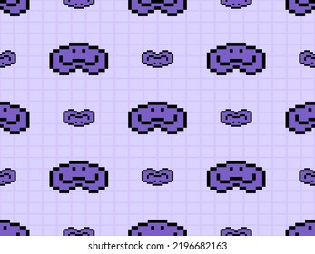 Emoji cartoon character seamless pattern on purple background. Pixel style