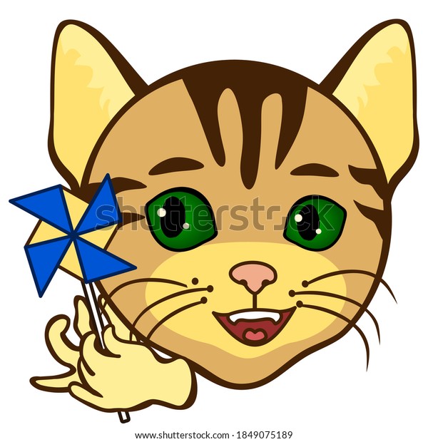 Emoji Cat Playing Windmill Pinwheel Toy Stock Vector (Royalty Free
