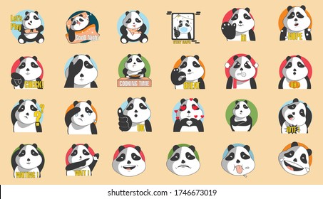 Emoji character cartoon Panda stickers emoticons with different emotions for site, infographics, video, animation, websites, e-mails, newsletters, reports, comics, social media. Vector set