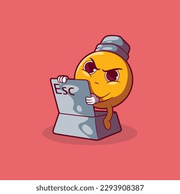 An Emoji character coming out of an escape key vector illustration. Privacy, technology, security design concept.