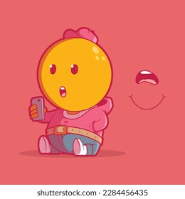 An Emoji character with different expressions using phone vector illustration. Tech, social media design concept.