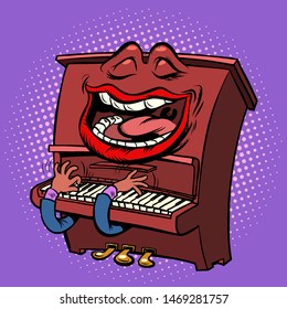 Emoji character emotion piano musical instrument. Pop art retro vector illustration drawing