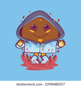 Ein Emoji-Charakter, der auf einer puddle Vektorgrafik springt. Kommunikation, lustiges Markendesign-Konzept.