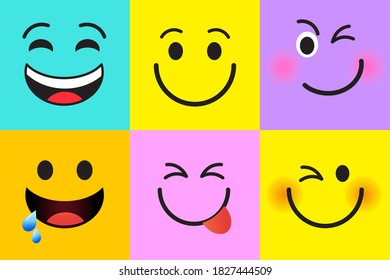 mensaje de carácter emoji. Conjunto de emoticonos. ilustración vectorial sobre fondo colorido.
