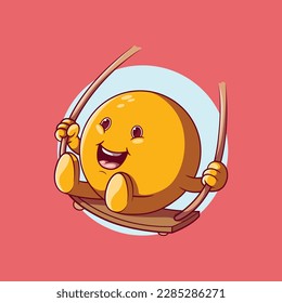 An emoji character riding a swing vector illustration. Communication, message, chat design concept.