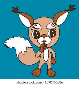emoji with character shushing Shhh to politely tell people to shut up and be quiet to keep silence, squirrel using finger on mouth gesture to stop talking, simple hand drawn emoticon, vector clip art